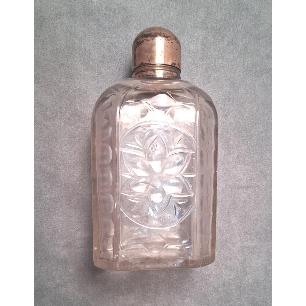 Antique Sterling Crystal Decanter Etched Design